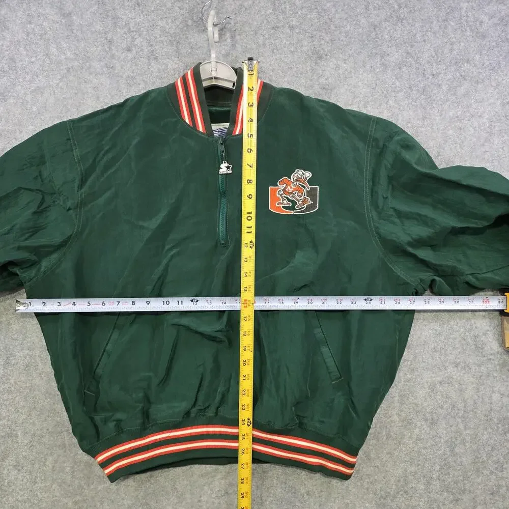 Vintage Miami Hurricanes Jacket Mens XL Green NCAA Football Starter Pullover 90s
